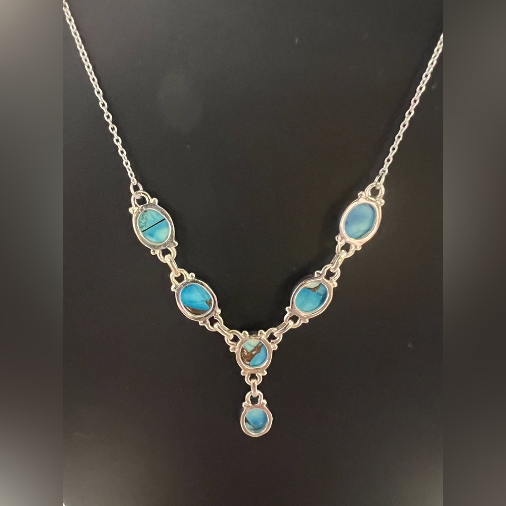 9/30–22 Sterling Silver “Ice Blue Dahlia” Turquoise Necklace - Picture 3 of 3